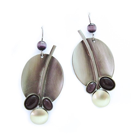 Two-tone Plum Catsite "Leaf" Earrings by Christophe Poly - Click Image to Close